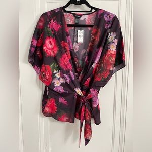 Express wrap front blouse, floral